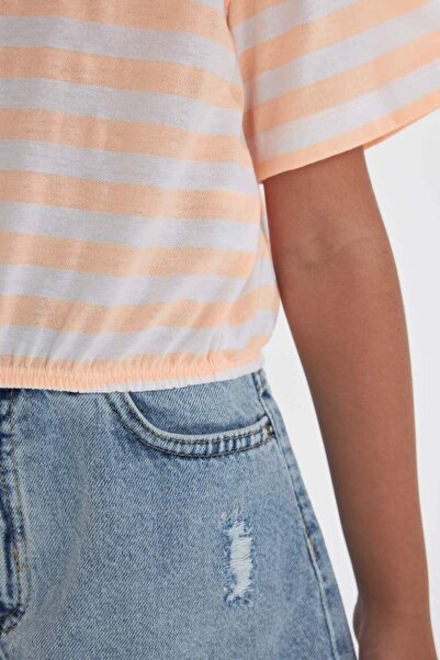 DeFacto Girl's Striped Crew Neck Short Sleeve T-Shirt - B7180A824SM
