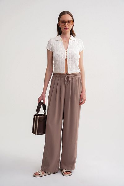 Mixray Γυναικείο Πλισέ Παντελόνι Palazzo - Χρώμα Milk Brown