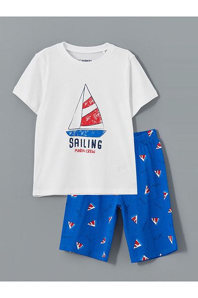 LC Waikiki Lcw Kids White Printed Boys Shorts Pajama Set
