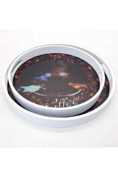 Generica Wooden tray set with a glass base, the diameter of the large one is 35 cm and the small one is 30 cm.