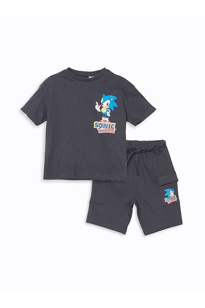 LC Waikiki New Season Sonic Printed Boys' T-Shirt and Shorts 2-Piece Set - S5G739Z1