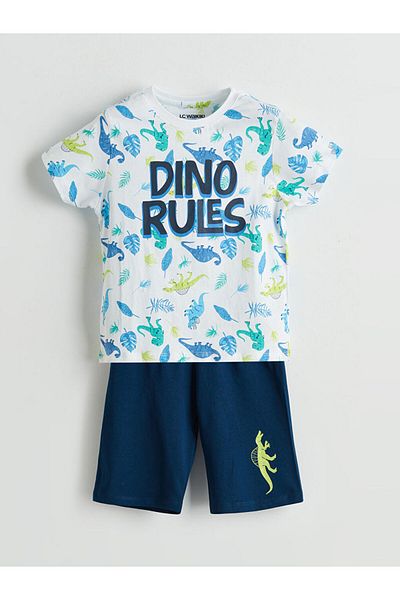 LC Waikiki New Season Dinosaur Printed Boys' Shorts Pajama Set - S5Fe64Z1