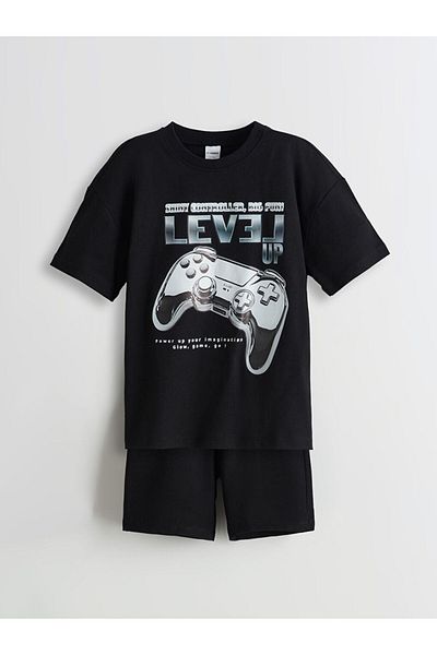 LC Waikiki Crew Neck Printed Boys' T-Shirts and Shorts 2-Piece