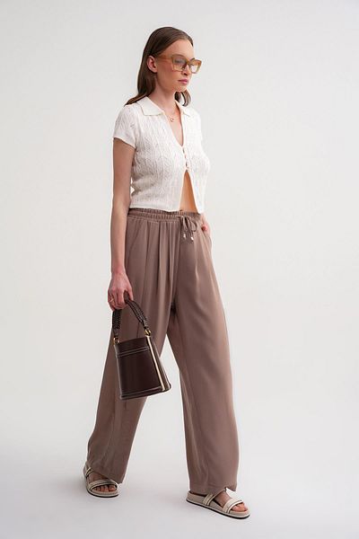 Mixray Γυναικείο Πλισέ Παντελόνι Palazzo - Χρώμα Milk Brown