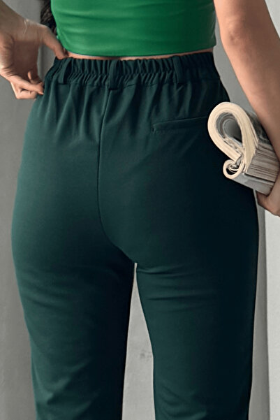 Paw Garage Γυναικείο υφασμάτινο παντελόνι Elise ψηλόμεσο με ελαστική πλάτη και στενό πόδι εφέ σύσφιξης ελαστικό ύφασμα