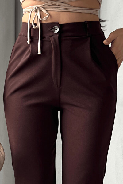 Paw Garage Γυναικείο υφασμάτινο παντελόνι Elise ψηλόμεσο με ελαστική πλάτη και στενό πόδι εφέ σύσφιξης ελαστικό ύφασμα