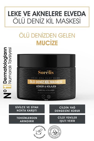 Sorelis Collagen and Blackhead Blemish Remover Collagen Dead Sea Clay Mask 150 Gr