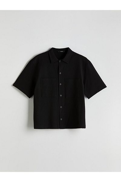 LC Waikiki Black Comfortable Fit Short Sleeve Men's Shirt
