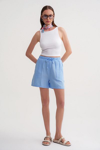 Mixray 4548 Pantaloni scurți de damă cu talie elastică albastru