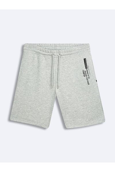 Ltb Basic Zippered Text Detailed Printed Knitted Gray Shorts