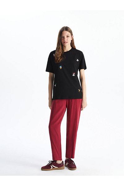 LC Waikiki Xside Red Elastic Waist Linen Look Women's Trousers