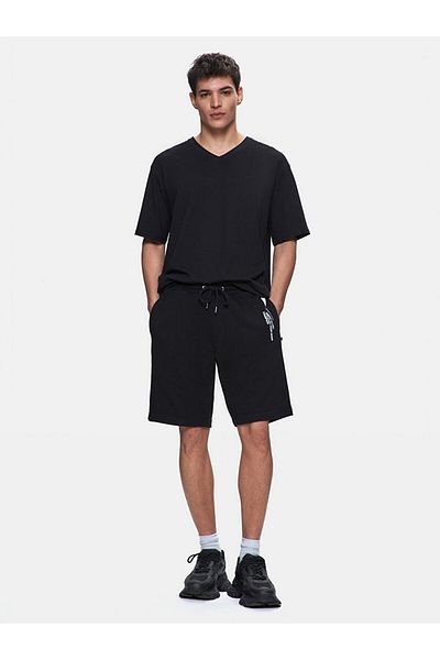 Ltb Basic Zipper Text Detailed Printed Knitted Black Shorts