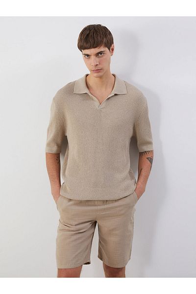 LC Waikiki Xside Beige Polo Collar Men's Knitwear Sweater