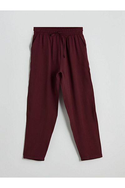 LC Waikiki Xside maroon elastic waist linen look women's pants