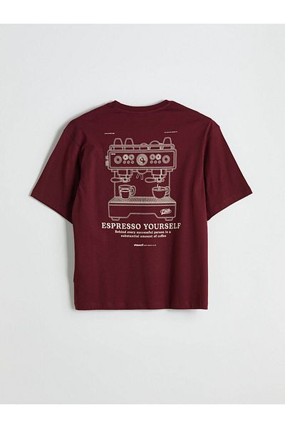 LC Waikiki Xside Claret Red Crew Neck Printed Combed Cotton Men's T-Shirt