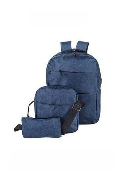 HALAMODO 3-piece Bags Set, Men's Simple Canvas Schoolbag, Large-capacity Backpack, Solid Color School Bag Sui