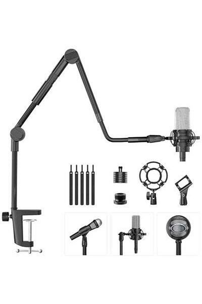HALAMODO Adjustable Mic Stand with Microphone Windscreen and Dual Layered Mic Pop Filter, All-in-one Combo, H