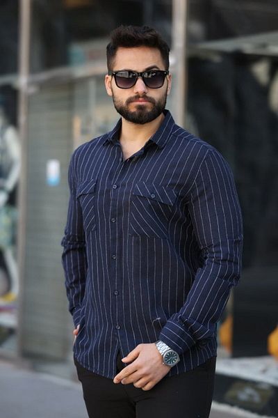 MODAVERA Men's Cotton Line Patterned Pocket Detailed Shirt