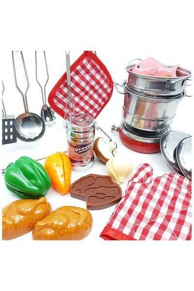 HALAMODO 23 Pieces Good Quality Stainless Steel Toy Kitchen Set, Mini Kitchen Set, Colourful Cooking Accessor