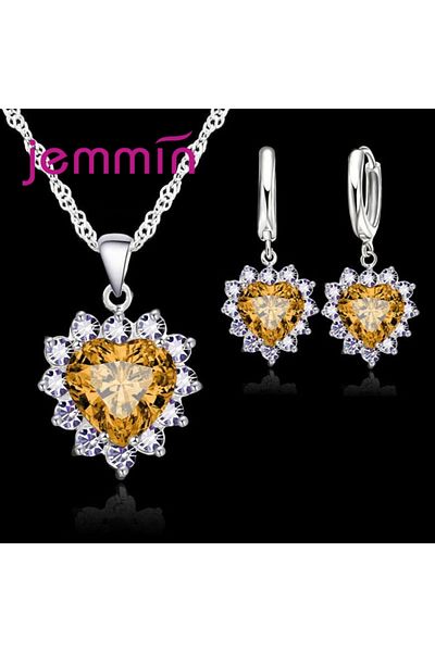 Choice Champagne Top Sale Wding Engagement Anniversary Gift Jewelry Sets 925 Silver Color Stamped Heart Pen