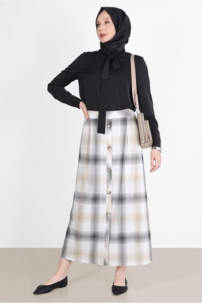 Alvina Plaid Pattern Button Detailed Skirt 60266