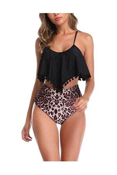 HALAMODO 2 PCS Women Swimsuit, Bathing Suit, Bandeau Bikini Set, Swimwear with Adjustable Strap, Ruffled Flou