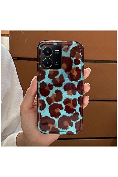 Pro Aksesuar Vivo Y22s Uyumlu Kılıf Lüx Leopar Desenli Silikon Kılıf Kahverengi