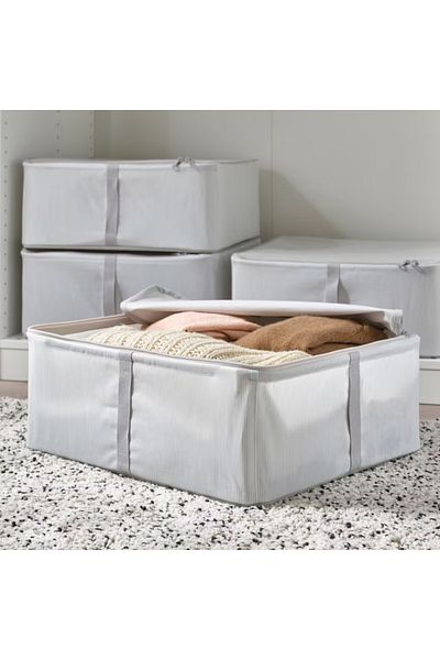 IKEA HEMMAFIXARE Storage Case, Fabric Striped White/Grey, 44x51x19 cm – Sturdy & Stackable