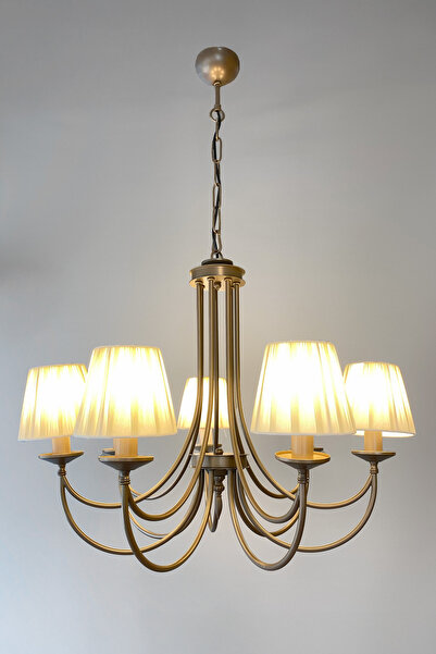 Fivorno Aydınlatma Basic Antique 7 Kollu Kahverengi Renk Boyalı Kumaş Şapkalı...