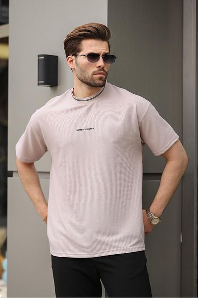 Madmext Μπεζ Κέντημα Λεπτομερές Basic Ανδρικό T-shirt E7106