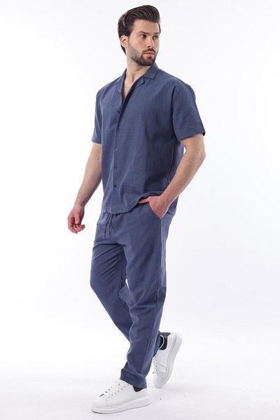 Madmext Navy Blue over Fit Men's Shirt Suit E7303