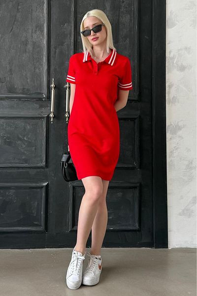 Madmext Red Polo Neck Stripe Detailed Women's Dress Mg2344