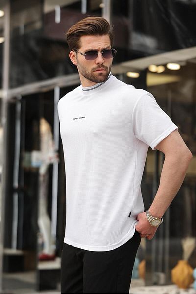 Madmext Λευκό Κέντημα Λεπτομερές Basic Ανδρικό T-shirt E7106