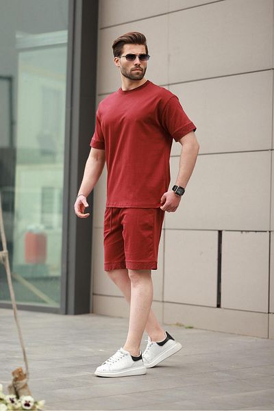 Madmext Claret Red εμπριμέ 100% βαμβακερό ανδρικό σορτς T-Shirt Σετ E7312