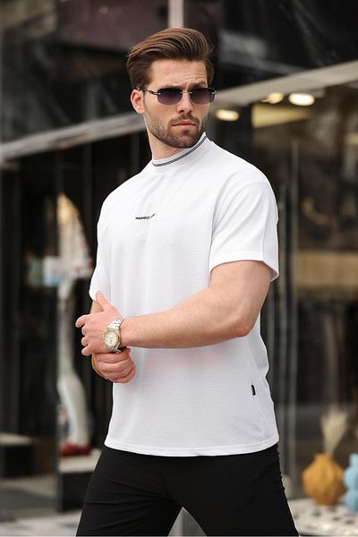 Madmext Λευκό Κέντημα Λεπτομερές Basic Ανδρικό T-shirt E7106