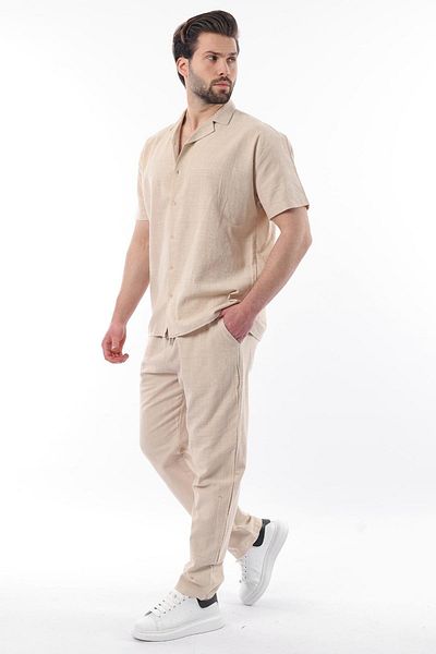 Madmext Beige over Fit Men's Shirt Suit E7303