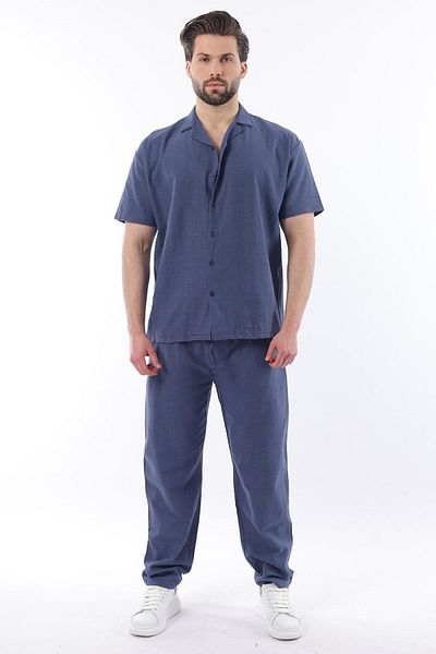 Madmext Navy Blue over Fit Men's Shirt Suit E7303