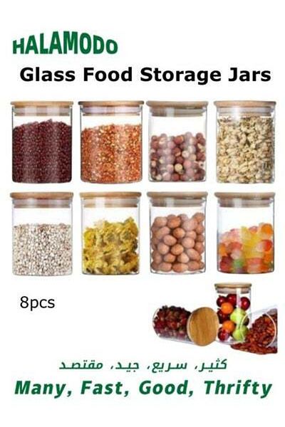 HALAMODO 8pcs Airtight Glass Food Storage Jars Set Clear Glass Food Storage Container with Sealing Lid Stacka