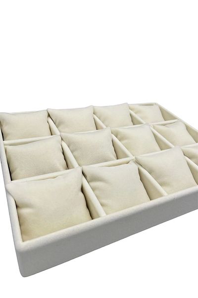 MeGass Dekor Domestic Production Tokyo Model Suede Fabric Cream Color 34/24 Cm Padded Drawer Inside Jewelry Stand