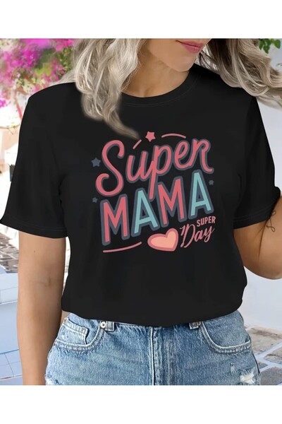 Panda Baskı Tekstil تي شيرت سوبر ماما بتصميم خاص مطبوع مقاس كبير