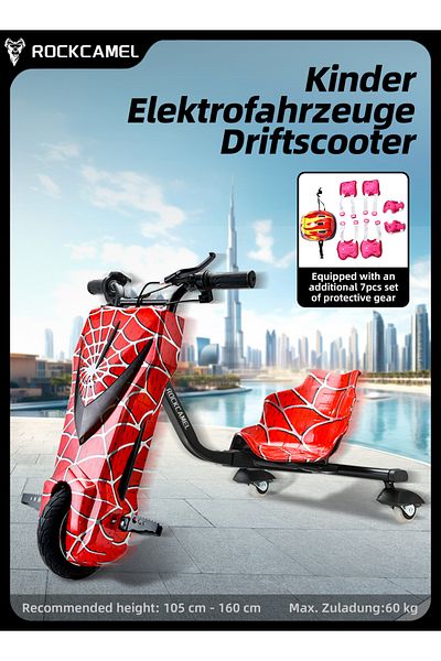 ROCKCAMEL 36V High-Power 360°Children/Adult Electric Drifting Scooter-Adjustable with Bluetooth