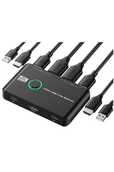 Temiz Pazar 4K Hdmi Kvm Switch 2 Port Usb 2 PC Tek Kasa Klavye Mouse Kontrol ...