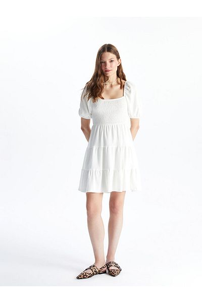 LC Waikiki Xside White Square Collar Women Mini Dress