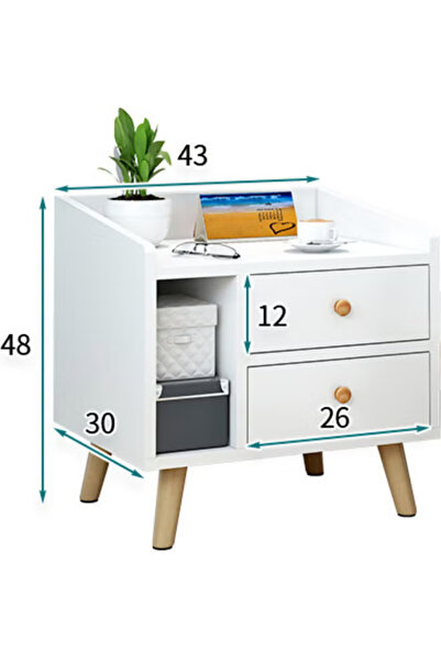 COOYA Nightstand White 43 X 30 X 48cm,modern Style,high-capacity Space,suitable For Bedrooms
