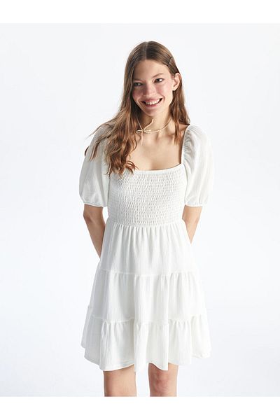 LC Waikiki Xside White Square Collar Women Mini Dress