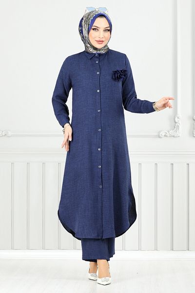 ModaMerve Μπροστινό Κουμπί Hijab Σετ 815OZR1047-M Navy