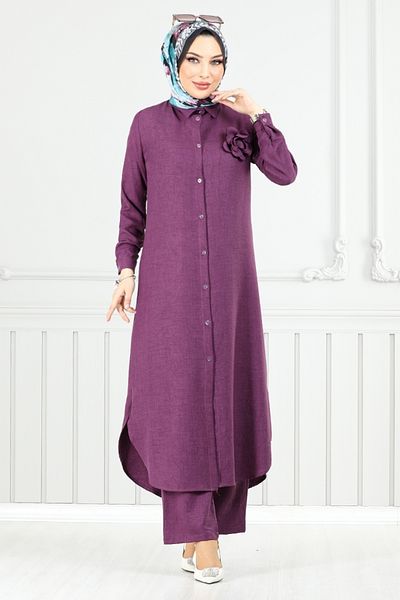 ModaMerve Costum Hijab cu nasturi în față 815OZR1047-M Mov