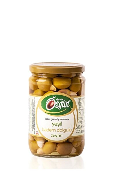 ÖZGÜN ZEYTİN & ZEYTİNYAĞI Badem Dolgulu Yeşil Zeytin 650 Gr