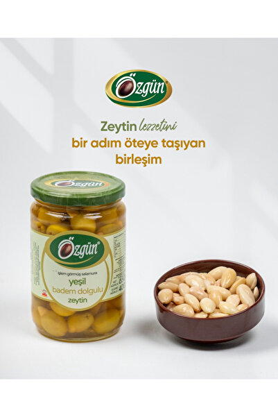 ÖZGÜN ZEYTİN & ZEYTİNYAĞI Badem Dolgulu Yeşil Zeytin 650 Gr
