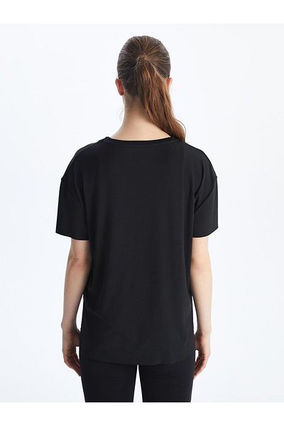 LC Waikiki KOOR Μαύρο Crew Neck Modal Mixed Γυναικείο Αθλητικό T-Shirt